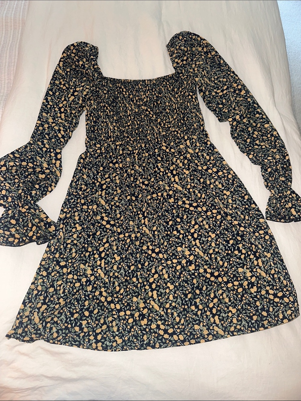 Floral Smocked Long-Sleeve Mini Dress
